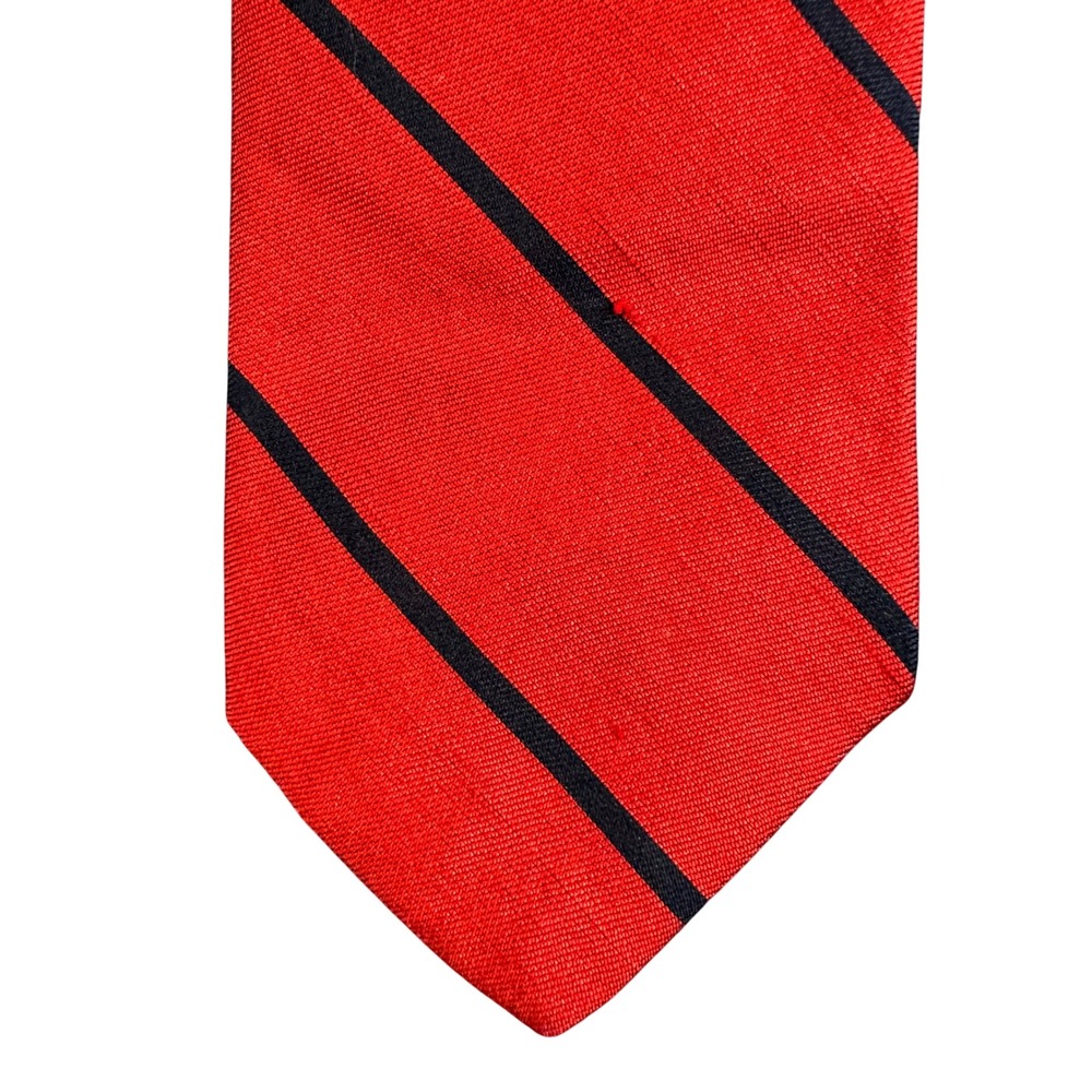 Rooster Mens Vintage Red Navy Blue Striped Shantung Silk Necktie Made in USA